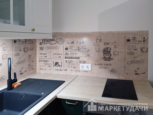 Кухонный фартук на основе ABS пластика cполноцветным рисунком меню на холсте