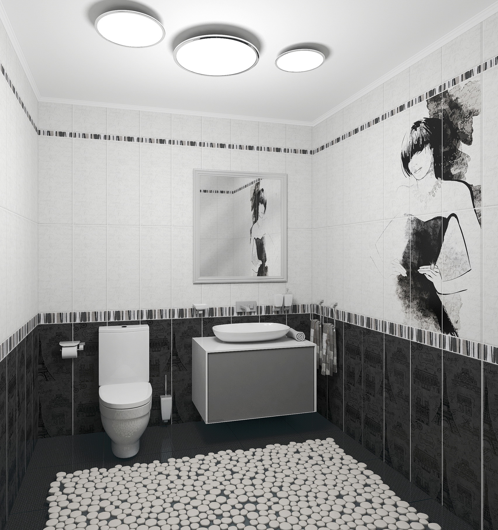 ванна туалет в черно белом цвете