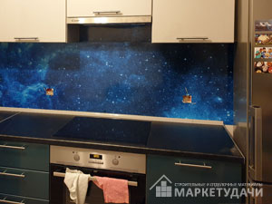 Кухонный фартук на основе ABS пластика, сложный полноцветный рисунок Просторы космоса