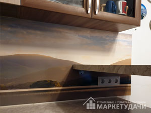 Кухонный фартук на основе ABS пластика, сложный полноцветный рисунок Восход над озером