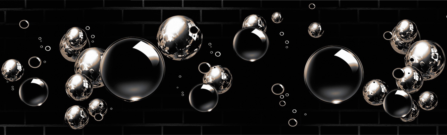 Кухонный фартук "Черные пузыри", полимерное стекло; 2000*600*3мм.