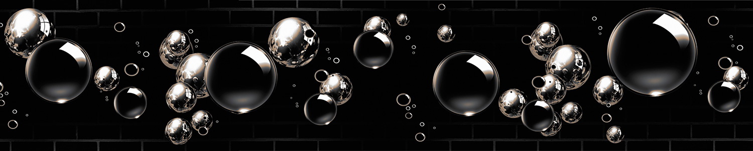 Кухонный фартук "Черные пузыри", полимерное стекло; 3000*600*3мм.