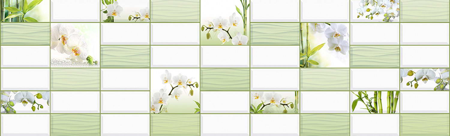 Кухонный фартук "Орхидея и бамбук" (кабанчик), полимерное стекло; 2000*600*3мм.