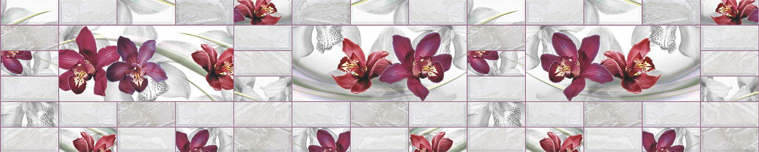 Кухонный фартук "Орхидеи" (кабанчик), полимерное стекло; 3000*600*3мм.