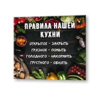 Кухонный экран из стекла "Правила кухни" (600*550*4мм)