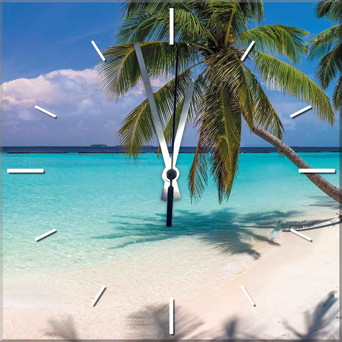 Часы стеклянные "Лазурный пляж" (квадратные) 300*300*4 мм.
