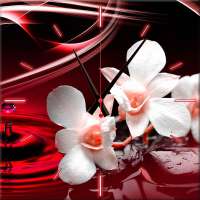 Часы стеклянные "Орхидеи на красном" (квадратные) 300*300*4 мм.