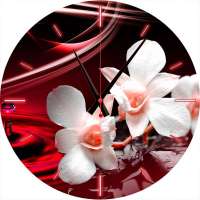 Часы стеклянные "Орхидеи на красном" (круглые) 300*300*4 мм.